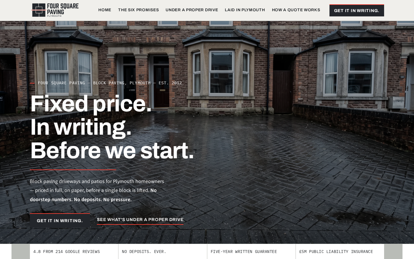 Four Square Paving home page on a desktop screen